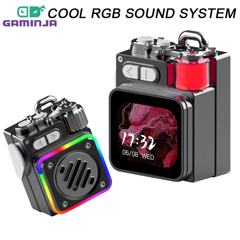 GAMINJA 무선 블루투스 금속 기계식 스피커 LED 디스플레이 화면 RGB 데스크탑 서브우퍼 지원 달력 알람 시계