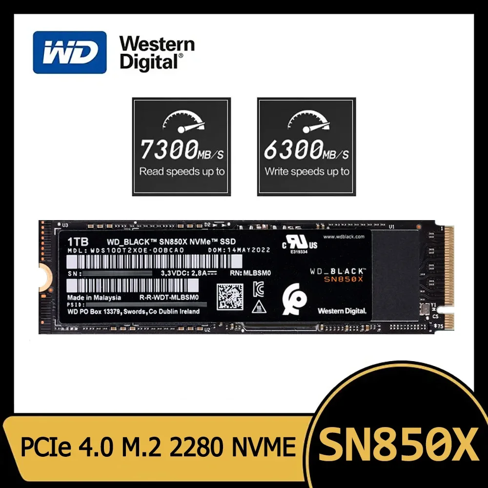 웨스턴 디지털 내장 솔리드 스테이트 디스크, WD SN850X SSD, 1TB 2TB NVMe Gen4 PCIe M.2 2280 PCIe 4.0X4 드라이브, PS5 데스크탑 노트북용