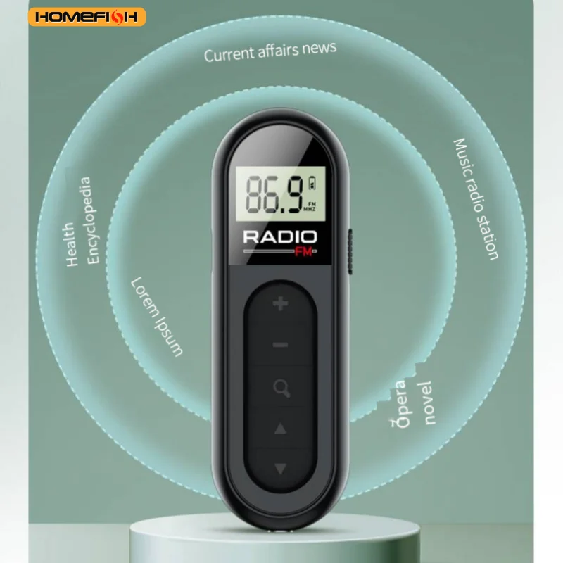 [미니 휴대용 FM 라디오] 클립이 있는 충전식 미니 휴대용 FM 라디오 - 회의 및 여행에 적합 - 헤드폰 포함