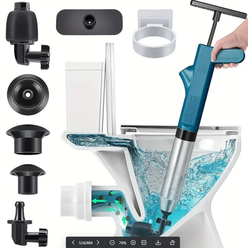 강력한 화장실 플런저 스테인레스 스틸 파이프 준설선 Unblocker 공압 고압 준설 공기 배수 블래스터 도구 세트