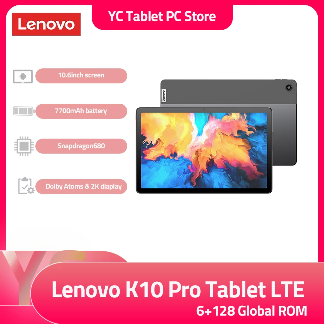 레노버 K10 프로 태블릿 패드 글로벌 버전, LTE 10.6 인치 6+128GB 퀄컴 SDM680, 60Hz ,7700mAh,