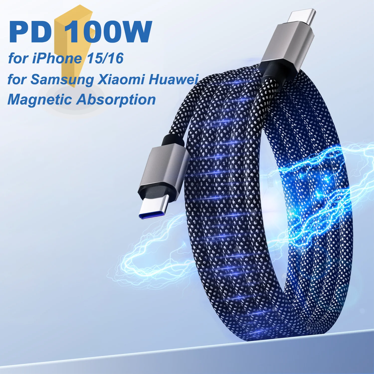 65W 자기 흡입 방지 권선 USB C iPhone 15 16 용 고속 충전 케이블 Xiaomi Samsung Type C 데이터 충전 케이블