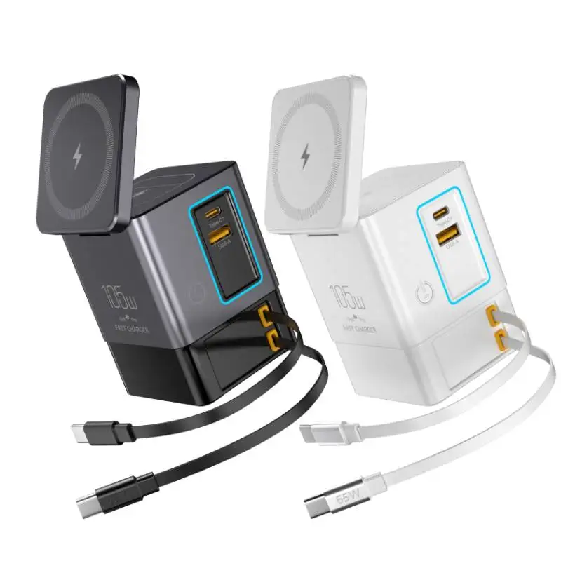 아이폰 에어팟 파워 콤보 타워용 마그네틱 무선 충전기 스탠드, 개폐식 USB-C 케이블 충전기 스테이션 포함, 105W, 6 in 1