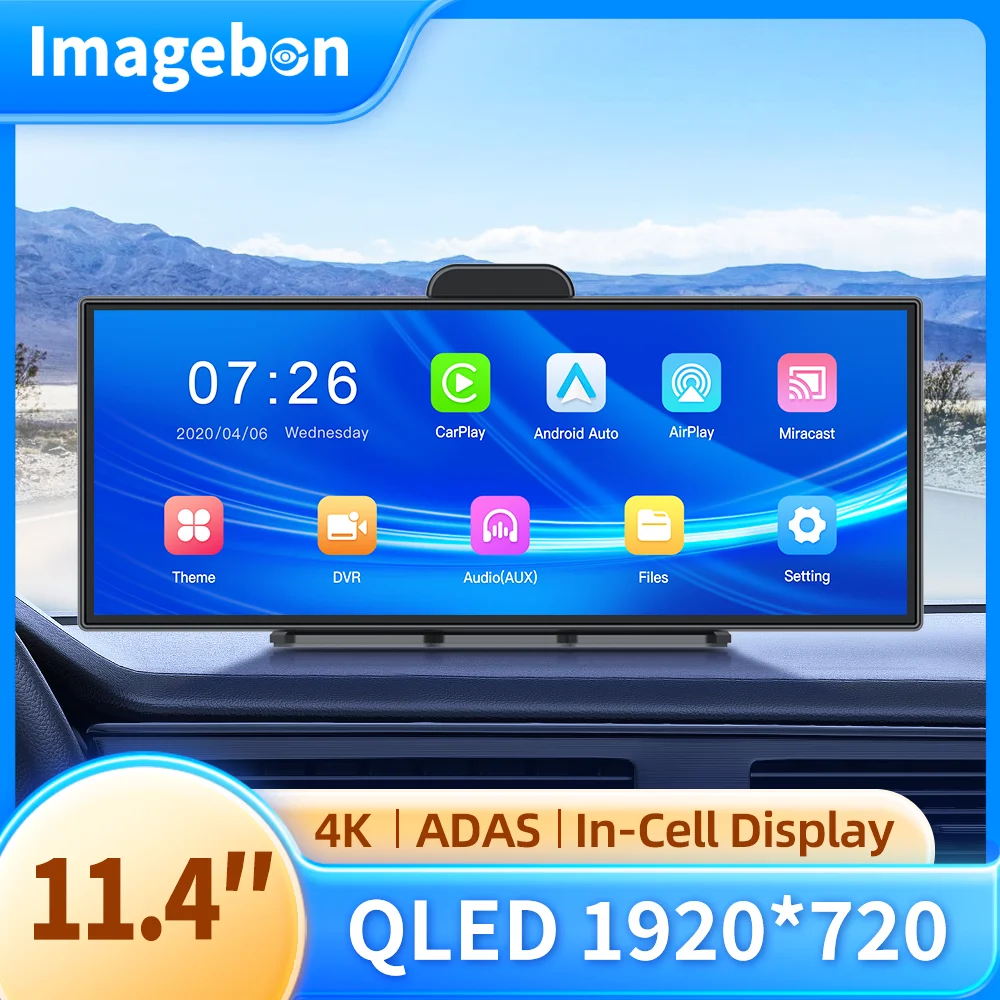 업그레이드된 Imagebon 11.4인치 H70 Pro 4K ADAS 셀 내 디스플레이 차량용 DVR 무선 CarPlay 및 Android 자동 야간 투시경 GPS 대시 카메라