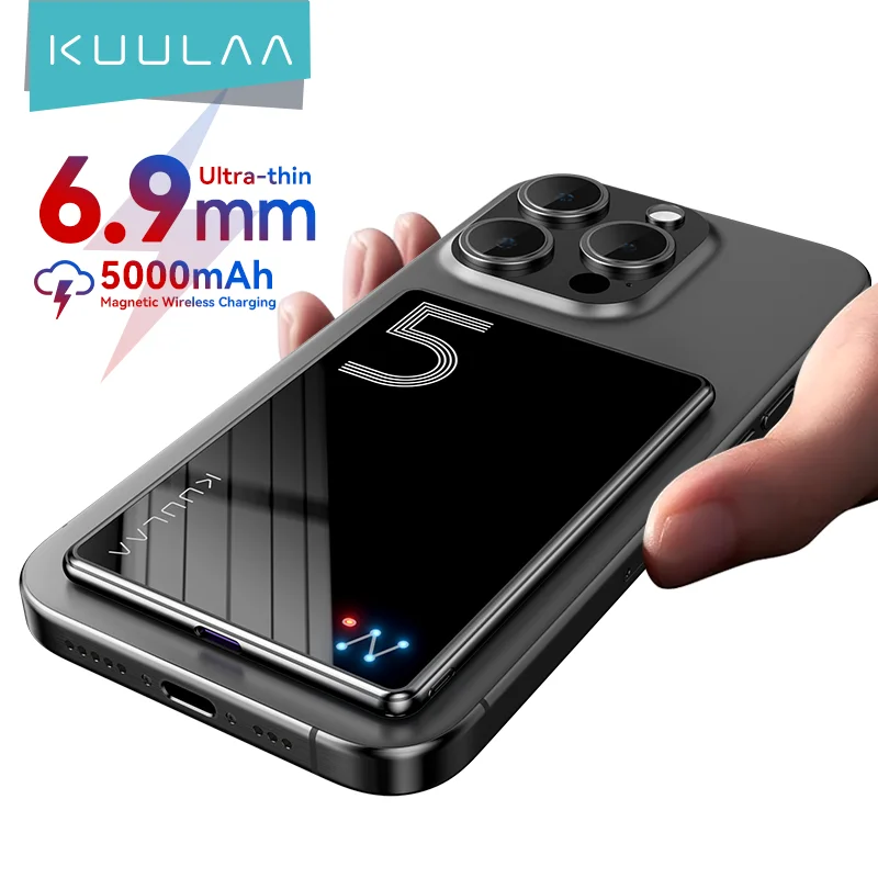 KUULAA 5000mAh 보조베터리 20W 충전 외장 배터리 휴대용 충전기 iPhone 16 15 14 용 자기 무선 보조베터리
