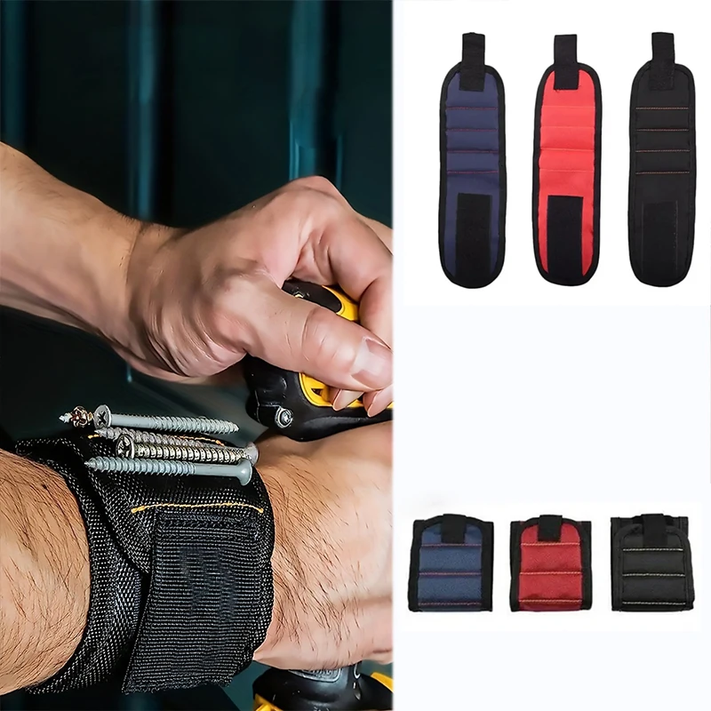 강력한 자석 손목밴드 휴대용 공구 가방 전기공 조절 가능한 손목 벨트 나사 못 드릴 비트 볼트 보관용