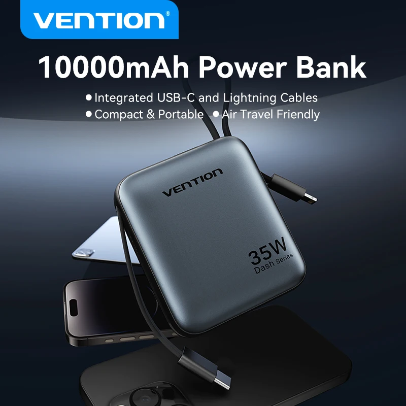 Vention 10000mAh 파워뱅크 고속 충전 PD 35W 휴대용 미니 파워뱅크 아이폰 17 16 15 샤오미 외장 배터리 충전기