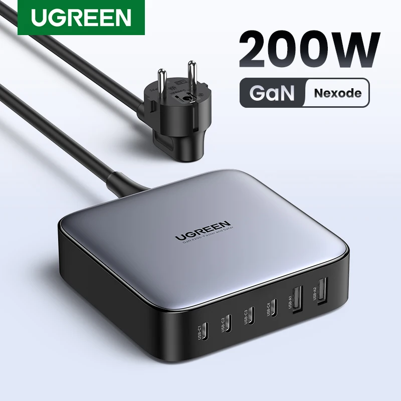 UGREEN 200W GaN 충전기 데스크탑 노트북 고속 충전기 6 in 1 어댑터 아이폰 17 16 프로 샤오미 삼성 태블릿 맥북 충전기