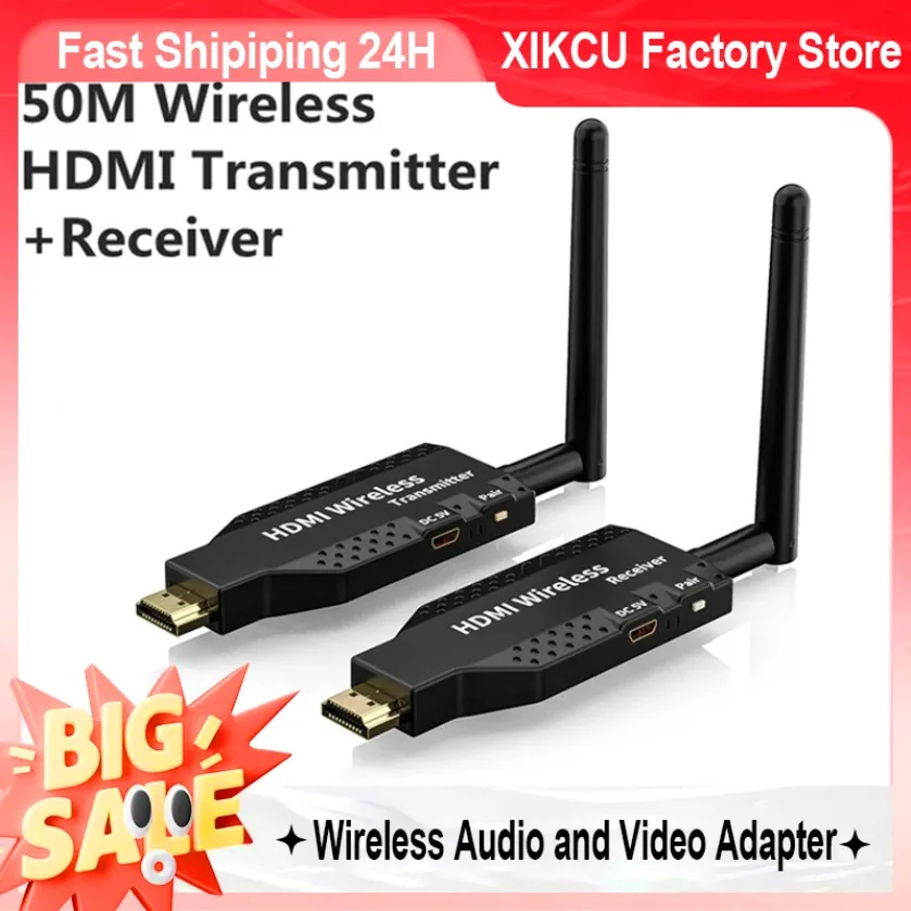 XIKCU 50M 무선 HDMI 호환 익스텐더 비디오 송신기 및 수신기 어댑터 PS4 모니터용 1080P 화면 공유 스위치