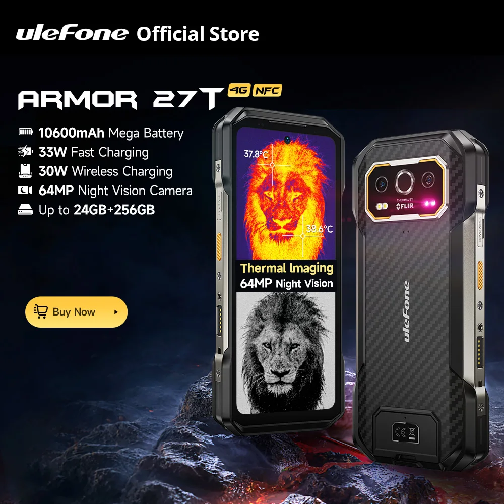 Ulefone Armor 27T 4G 10600mAh 견고한 휴대폰 안드로이드 14 스마트폰 24GB +256GB 6.78인치 FHD+ 120Hz 64MP 나이트 비전 카메라 NFC