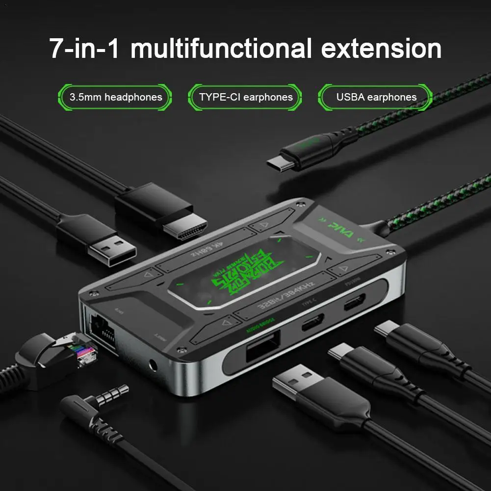 7-in-1 USB C 어댑터 스테이션 HDMI 2 USB-A PD 100W USB-C 충전 포트 3.5mm 이더넷 인터페이스를 갖춘 멀티포트 동글 도킹