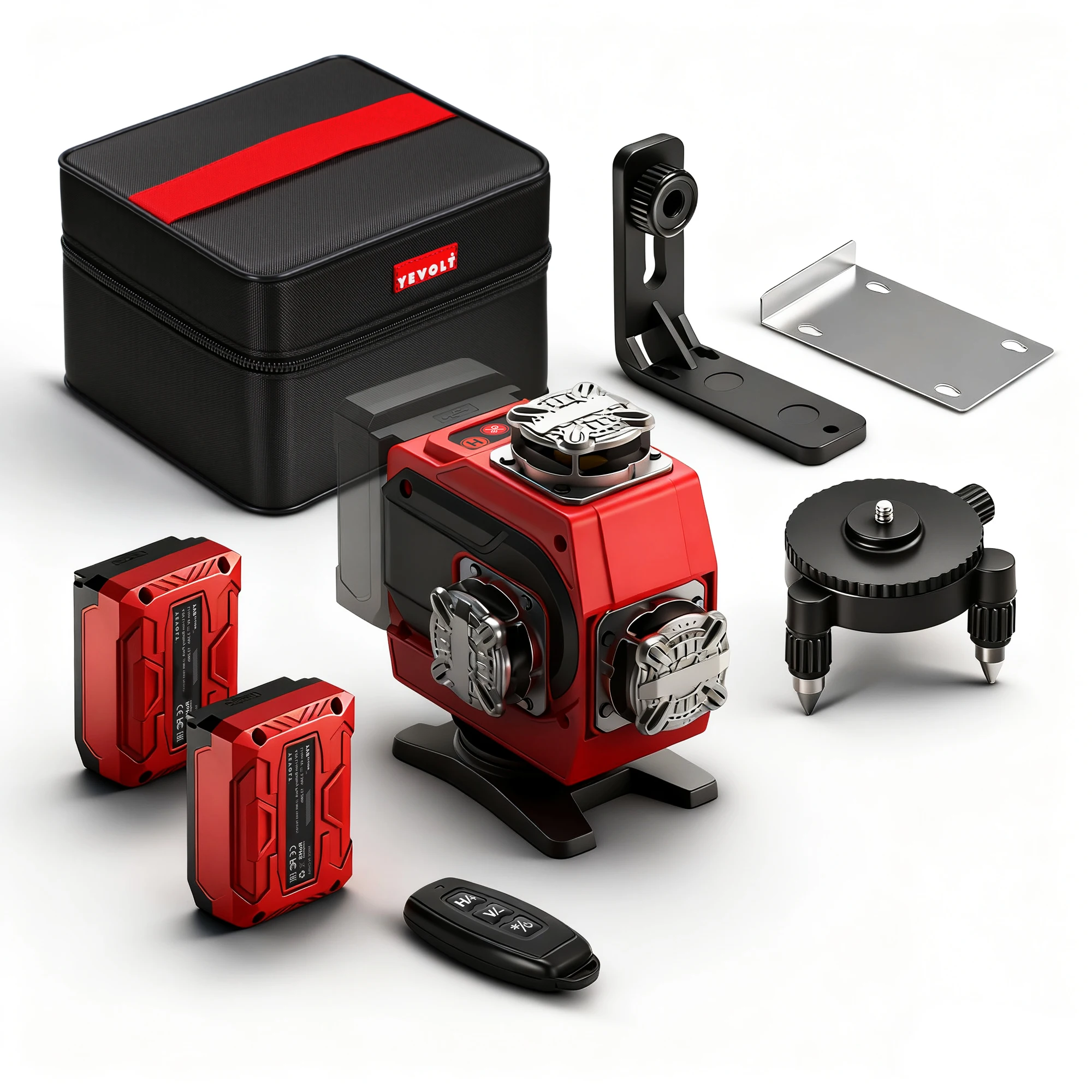 예볼트 360 °   셀프 레벨링 16라인 레이저 레벨 (적색/녹색 빔 옵션) - 실내/실외 사용을 위한 초고화질 충전식 배터리