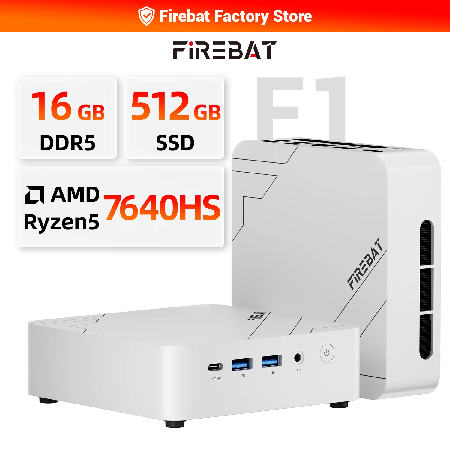 FIREBAT F1 미니 PC AMD Ryzen 5 7640HS DDR5 16GB RAM 512GB SSD WIFI6 BT5.2 휴대용 데스크탑 미니-PC 윈도우 11 데스크탑 컴퓨터