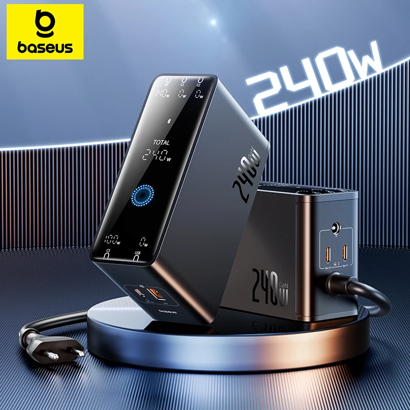 Baseus 디지털 GaN 충전기 노트북 충전기, 레노버 HP 맥북 USB C 충전기, 아이폰 샤오미, DC 포트 고속 충전, 240W