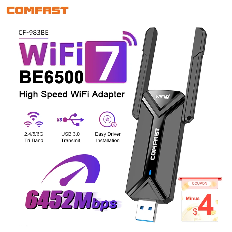 COMFAST WiFi7 USB 어댑터 BE6500 WiFi 카드 5G 6G USB3.0 무선 네트워크 카드 USB wifi 7 Adaptador AX5400 wifi6 Antena PC 노트북