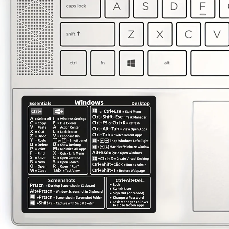 Windows 단축키 단추 스티커, 시간 절약, 생산력 향상, 그래픽 자체 접착, 반 광택, PVC 소재