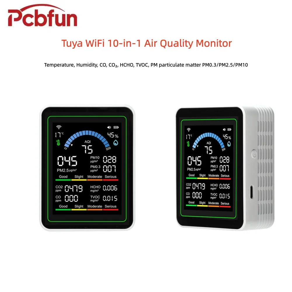 Tuya WiFi 10-in-1 공기질 모니터 이산화탄소 모니터 포름알데히드 감지기 온도 및 습도 모니터
