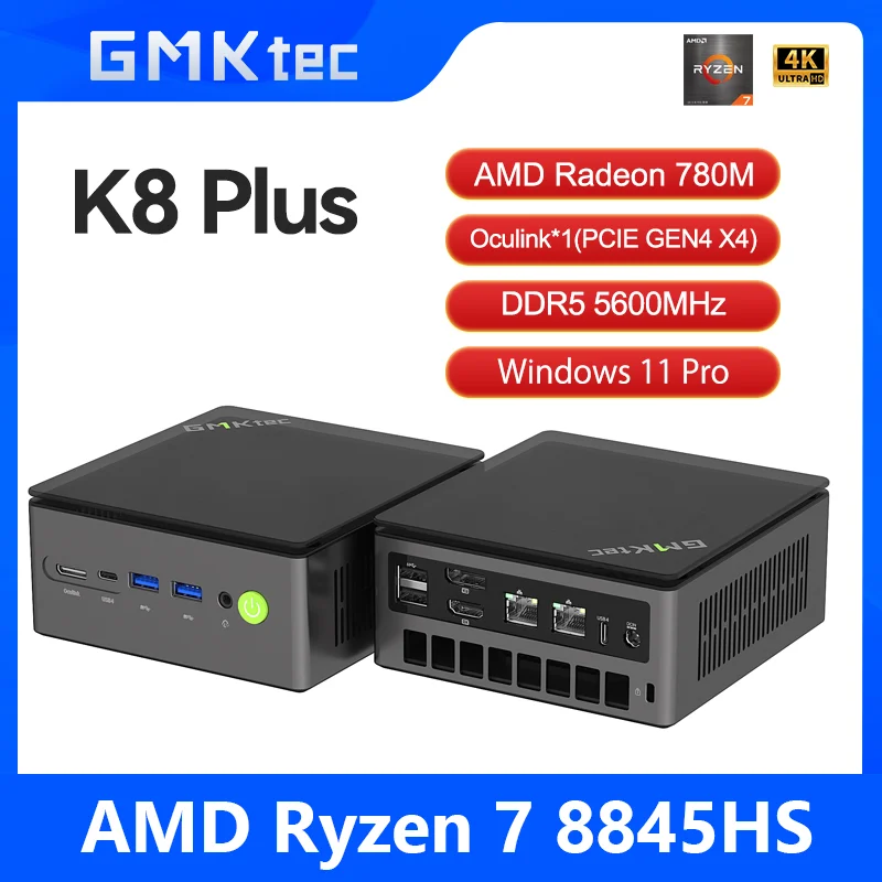 GMKtec K8 플러스 미니 PC AMD R7-8845HS NUCBOX 윈도우 11 프로 AMD 라데온 ™   780M Oculink*1(PCIE GEN4*4)) DDR5 5600MHz