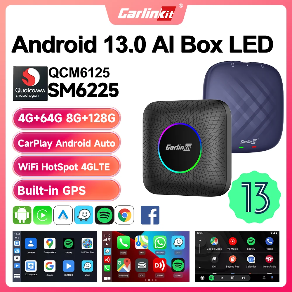 2025 CarlinKit CarPlay AI Box 안드로이드 13 SM6225 6125 8 코어 안드로이드 자동 무선 CarPlay 어댑터 WiFi 4GLTE 유선 CarPlay 자동차 용 GPS 64G 128G FOTA 업그레이드 연결
