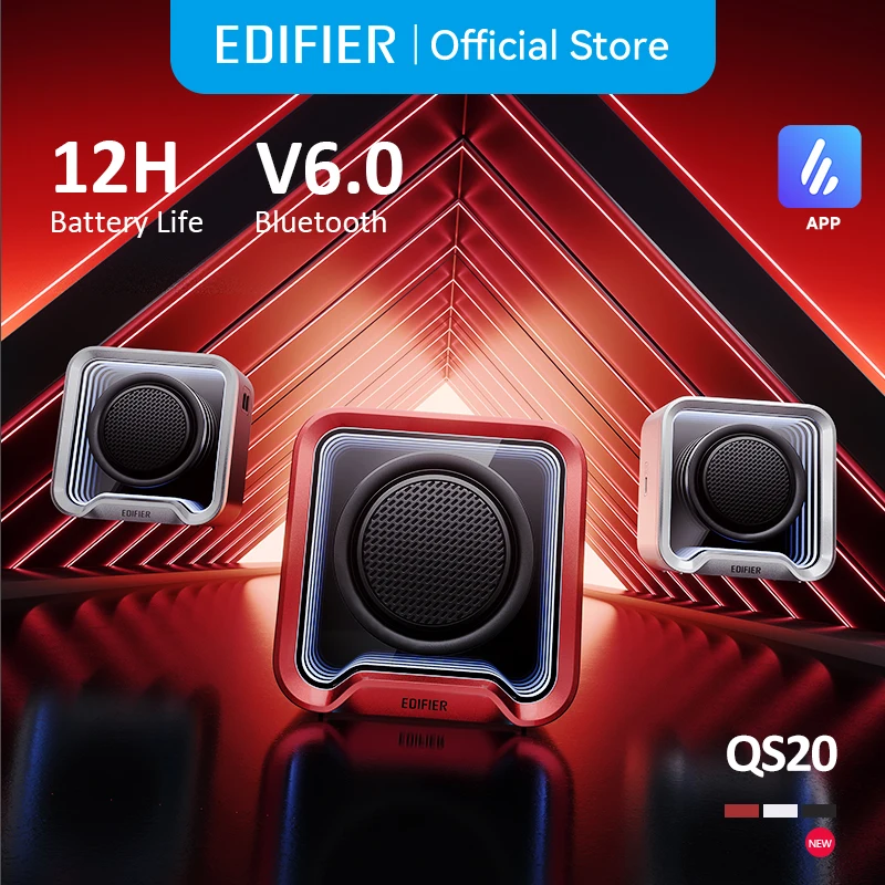 에디파이어 Edifier QS20 휴대용 블루투스 스피커 앰비언트 라이트 기능, 블루투스 V6.0, IP67 방수, 스테레오 페어링, 멀티포인트 연결, 마이크 포함