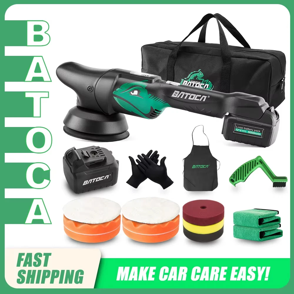 바토카 S2 21V 5인치 무선 자동차 광택기 8mm 오비탈 무선 광택기 듀얼 액션 폴리싱 머신 배터리 포함