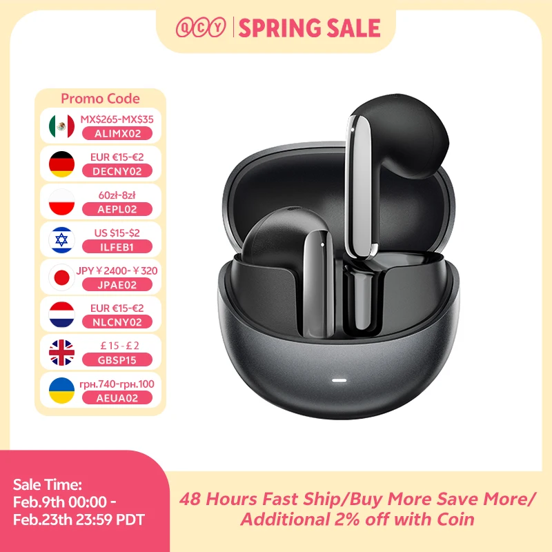 큐씨와이 HT10 AilyBuds Pro+ ANC 무선 이어폰, 고음질 오디오, LDAC 블루투스 5.3 이어버드, 6 마이크, AI HD 통화, 멀티포인트 연결