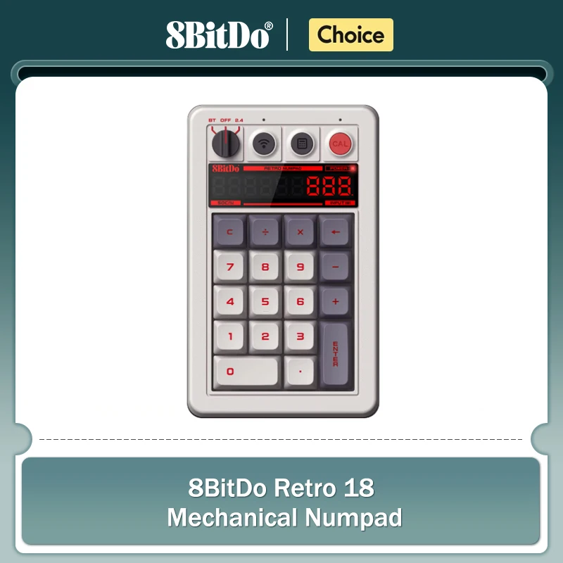 8BitDo - Retro 18 기계식 숫자 패드, 계산기 모드 지원, Windows 및 Android용 Bluetooth/2.4G/유선 숫자 패드