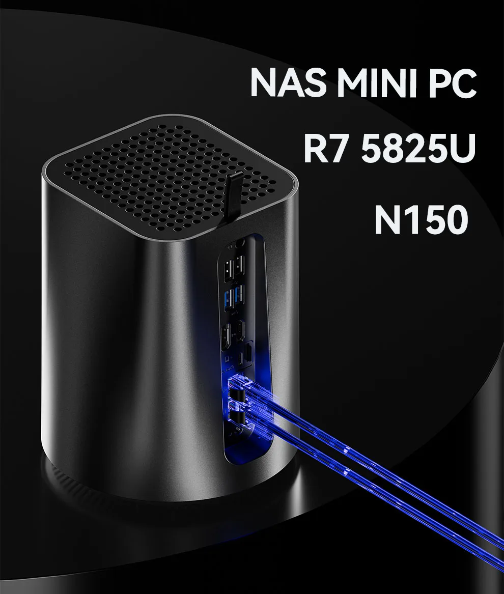인터 N150/AMD 라이젠7 5825U NAS 미니 PC DDR4 RAM M.2 NVME WiFi6 지원 데스크탑 (가정용, 2xRJ45, 1xHDMI, 5xUSB, 윈도우11 지원)