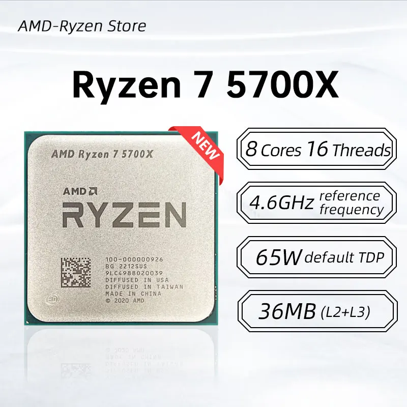 【브랜드+】AMD 라이젠 7 5700X 신형 R7 5700X 3.4GHz 8코어 16스레드 CPU 7NM L3=32M 100-000000926 소켓 AM4 (쿨러 미포함)