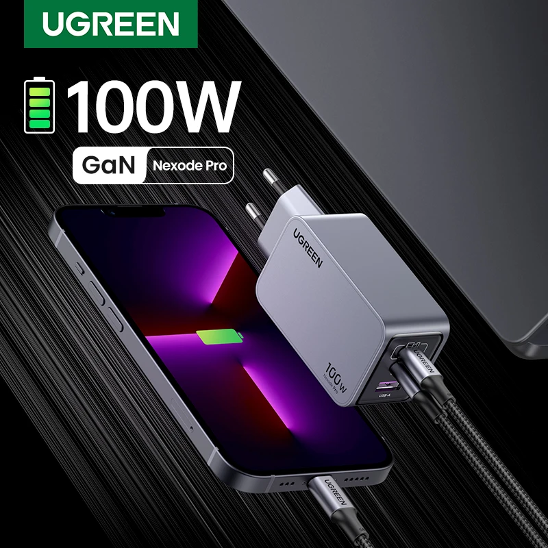 【한국 플러그】UGREEN 100W GaN 충전기 PD 고속 USB C 충전기 QC4.0 3.0 퀵 차지 맥북 노트북 태블릿 아이폰 17 16 프로용