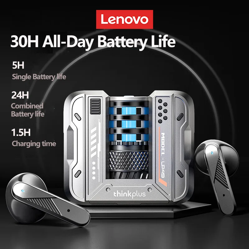 선택 Lenovo LP49 Bluetooth 5.4 무선 이어폰 소음 차단 게임용 이어 버드 HD 통화 마이크가있는 방수 스포츠 헤드폰