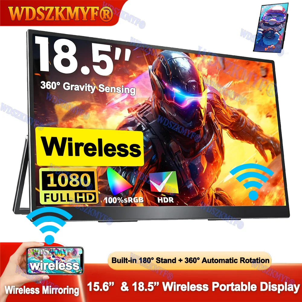 18. 5" 15.6" 무선 디스플레이 휴대용 모니터 WIFI 지원 전화용 미러링, 노트북용 Miracast, XBox PS4 / 5 스위치용