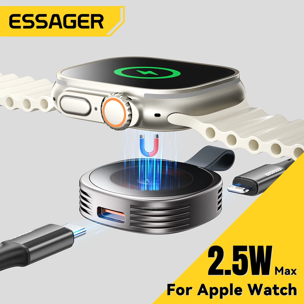 Apple Watch 용 Essager 자기 무선 충전기 8 7 6 5 4 3 2 SE iWatch Ultra 용 휴대용 USB 유형 C 자기 고속 충전기