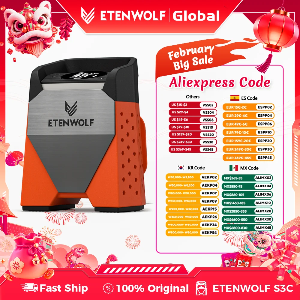 ETENWOLF ZEPHYR S3C 휴대용 공기 압축기 100% 듀티 사이클 자동차 타이어 팽창기 7800mAh 자동차, 오토바이, 자전거 공용