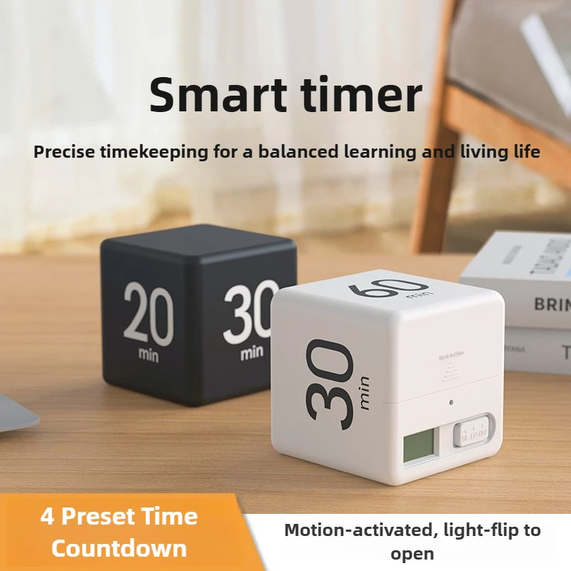 중력 센서 플립 타이머 생산성 큐브 타이머 4가지 사전 설정 시간 카운트다운 미니 디지털 타이머 요리 공부용