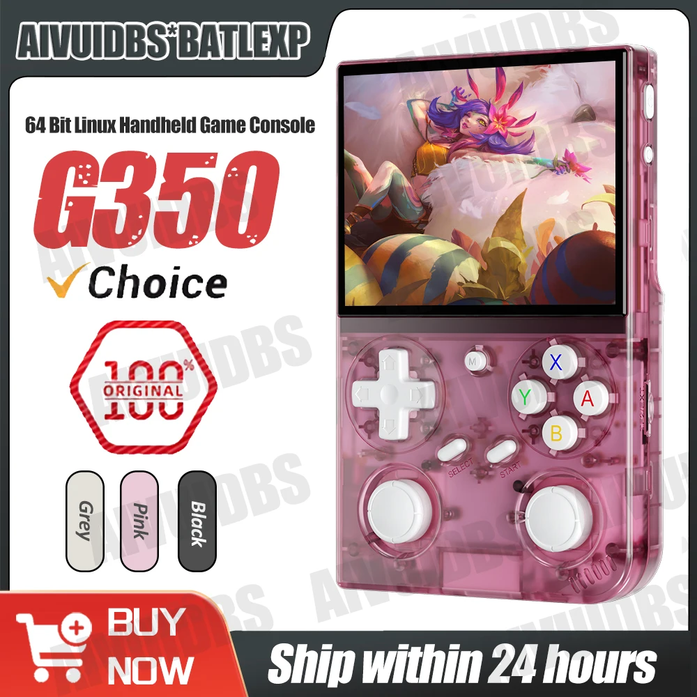 BATLEXP 레트로 휴대용 게임 콘솔, 리눅스 64 비트 시스템, 3.5 인치 IPS 스크린, RK3326 휴대용 포켓 비디오 플레이어, 64GB 4000 게임, G350
