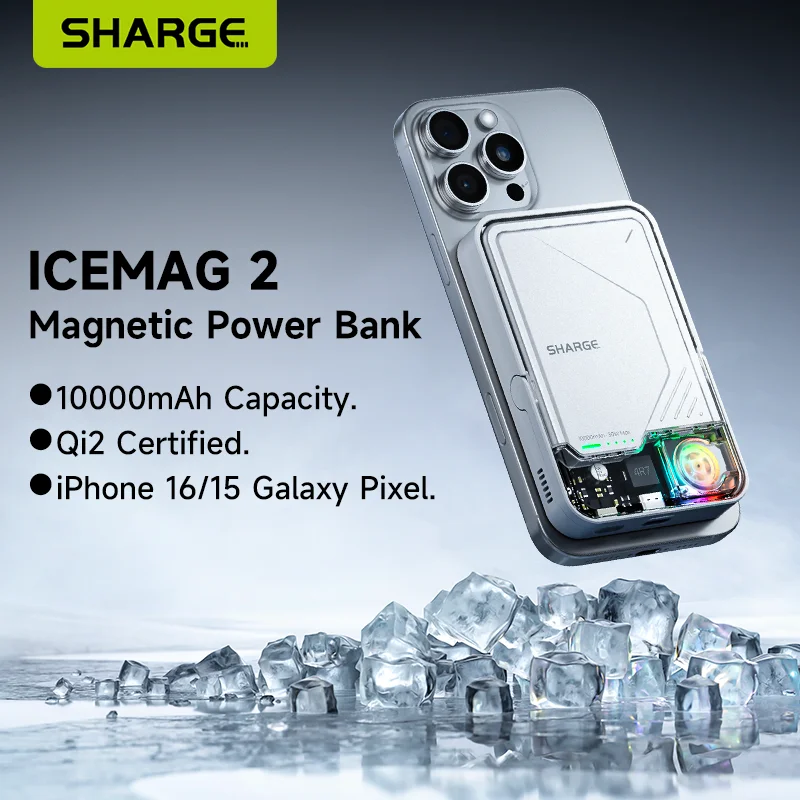 SHARGE ICEMAG2 Qi2 마그네틱 무선 충전 배터리 고속 충전 10000mAh 보조배터리 마그네틱 배터리 팩 아이폰 17 Pro/16용