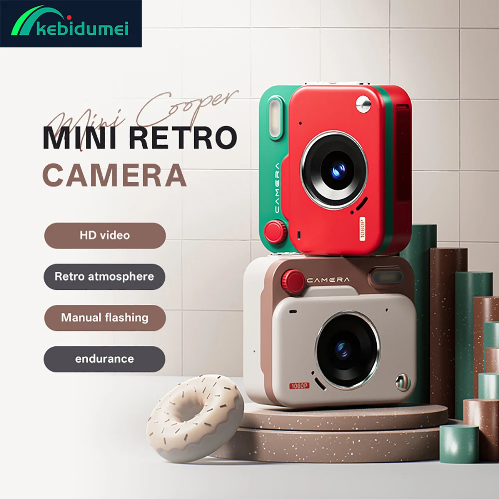 케비두메이 Y6000 CCD 미니 카메라 학생용 어린이 디지털 카메라 1080P HD 캠퍼스 휴대용 비디오 카메라 레트로 디자인 카메라