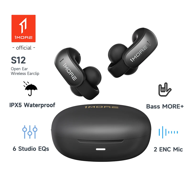 1MORE S12 이어클립 IPX5 방수 블루투스 5.4 무선 헤드폰 게이머용 저지연 이어버드