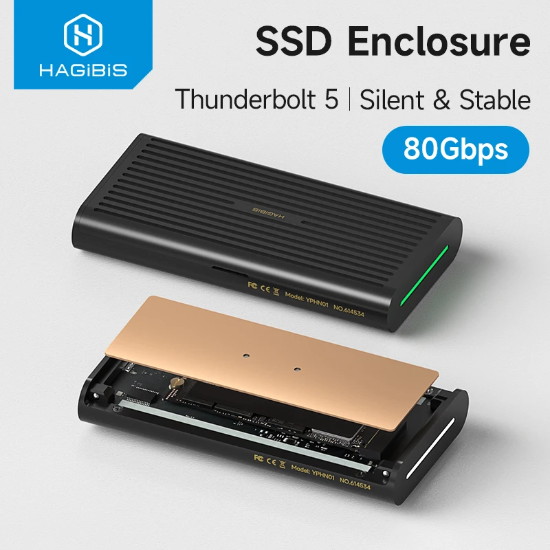 Hagibis 80Gbps M.2 NVMe SSD 인클로저, Thunderbolt 5/4/3/USB4 외장 SSD와 호환, 최대 8TB 용량, 2230/2242/2260/2280 SSD 지원