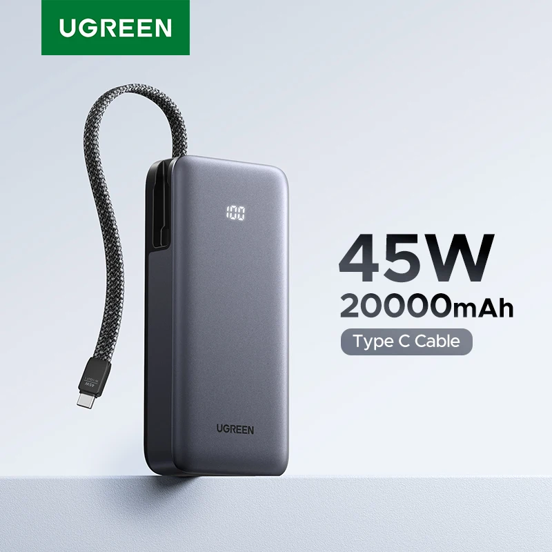 알리 유그린 보조배터리 20000mAh 45W 고속충전 C타입 케이블 내장 - 삼성 갤럭시 추천