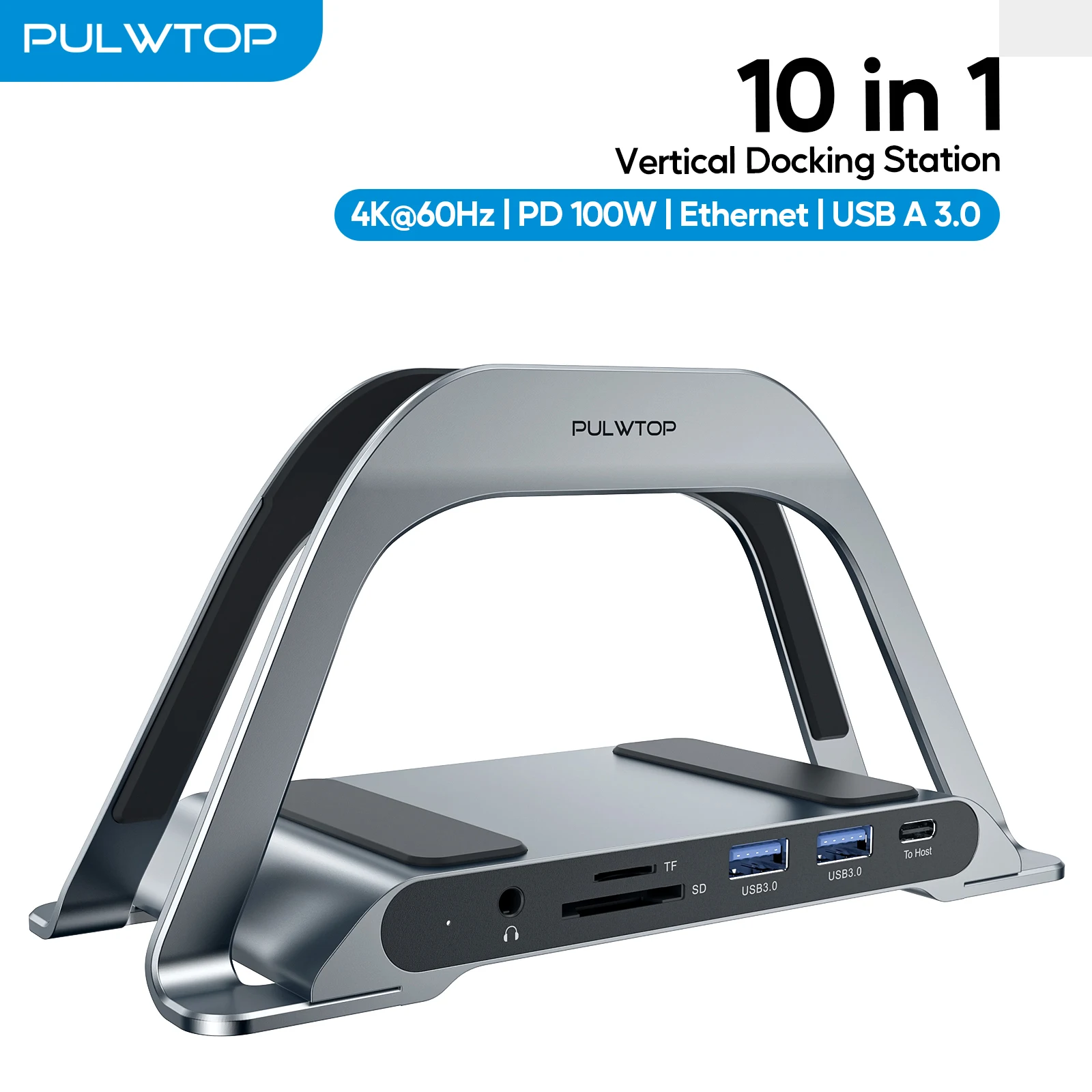 PULWTOP 수직 USB C 도킹 스테이션, 4K HDMI, USB A/C, SD/TF, PD3.0, 이더넷, MacBook Pro/Air/노트북용