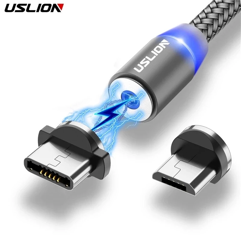 USLION LED 마그네틱 USB 케이블 고속 충전 USB 유형 C 전화 케이블 자석 충전기 데이터 충전 Xiaomi 용 iPhone 14 용 마이크로 USB