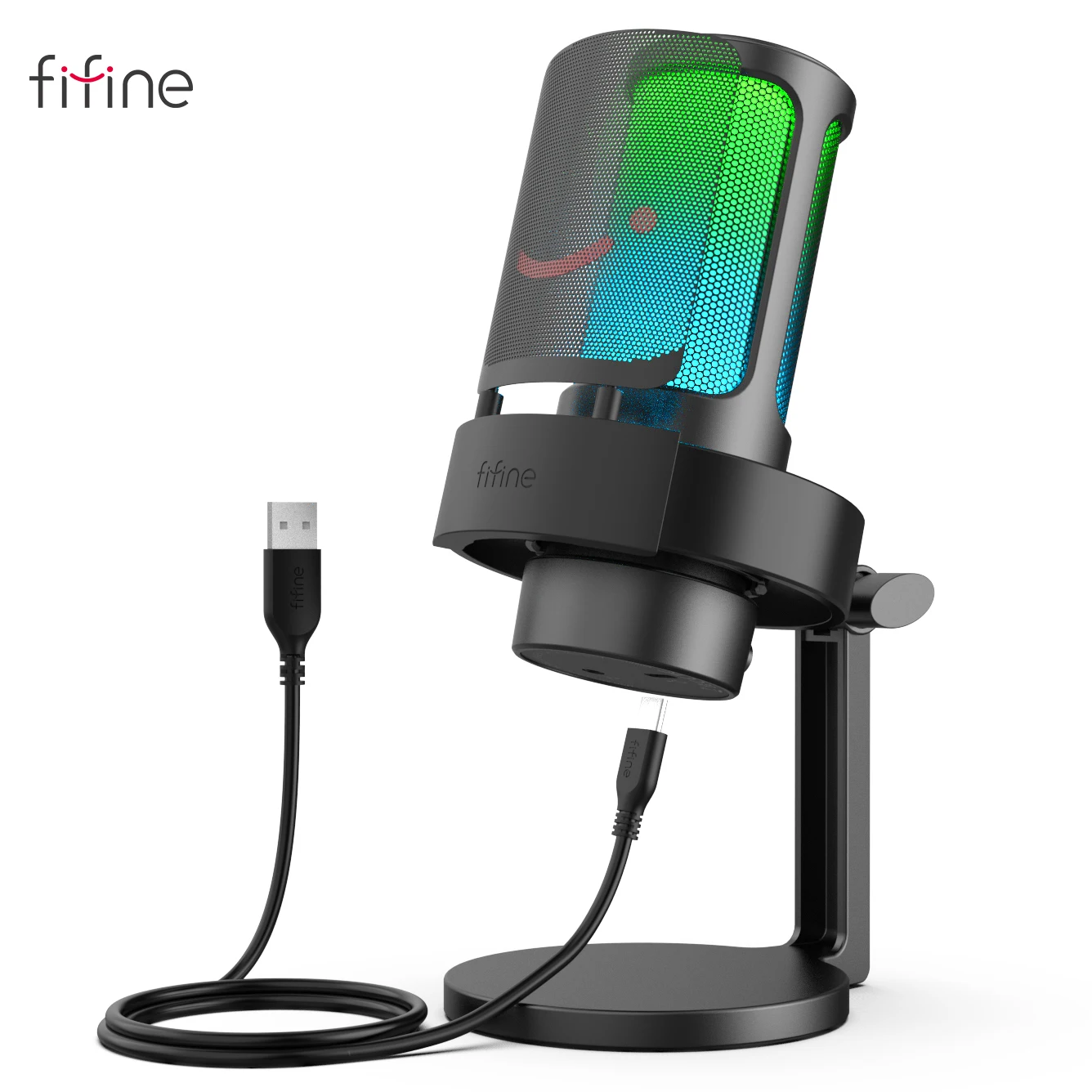 PC 및 Mac에서 녹음 및 스트리밍을 위한 FIFINE USB 마이크, 헤드폰 출력 및 터치 음소거 버튼, 3가지 RGB 모드를 갖춘 마이크 -A8