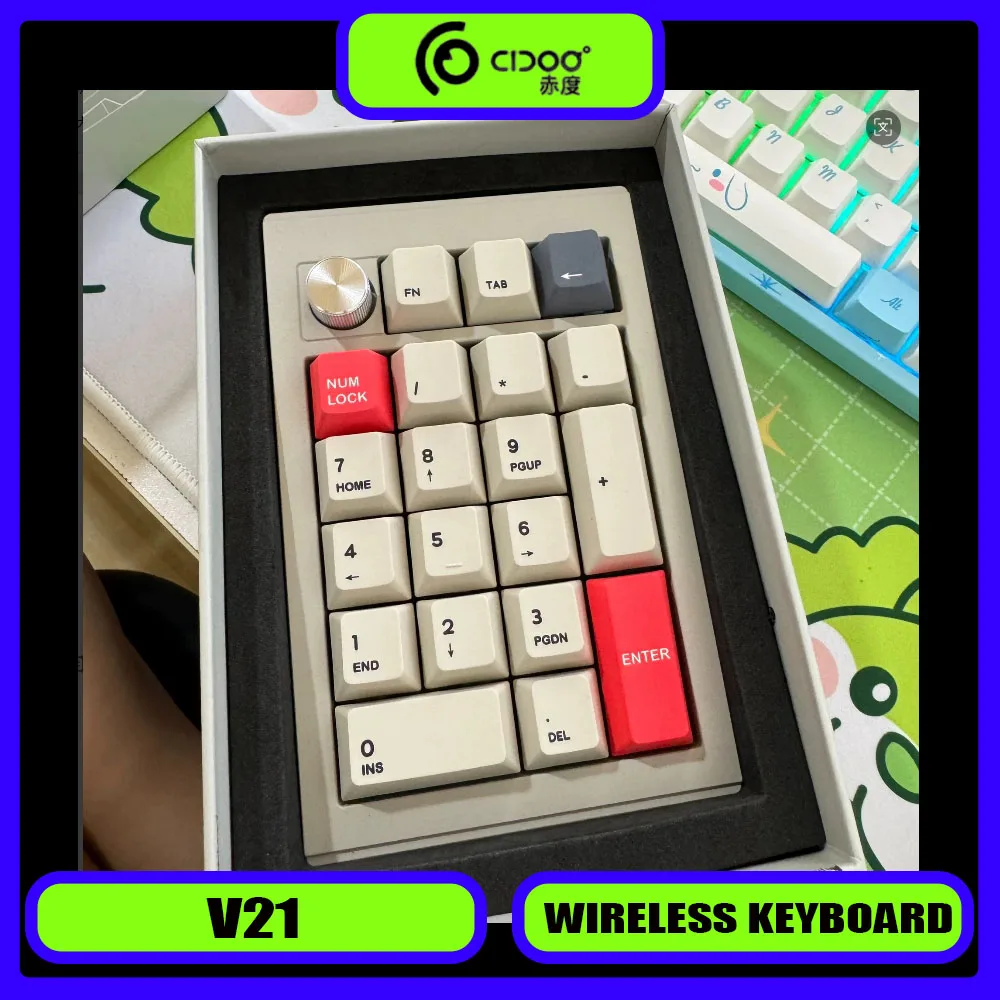 Cidoo V21 무선 키보드 무선 21키 개스킷 구조 숫자 키패드 3모드 핫스왑 가능 RGB PC 액세서리 사무용