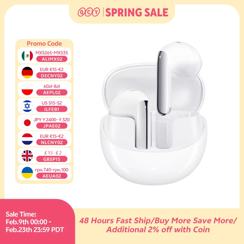 QCY AilyBuds Pro+ 무선 이어버드 적응형 ANC 블루투스 5.3 이어폰 LDAC 고해상도 무선 오디오 6개 마이크 멀티포인트 연결 IPX5 헤드폰