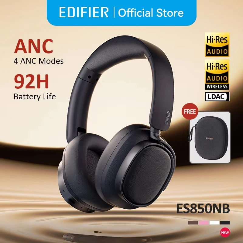 Edifier ES850NB 무선 헤드폰 소음 차단 Bluetooth 이어폰 고해상도 무선 오버이어 헤드폰(캐리 백 포함)