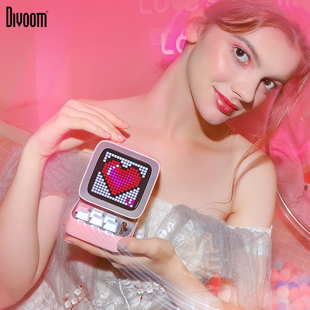Divoom Ditoo-Pro 스피커 미니 레트로 픽셀 아트 블루투스 휴대용 알람 시계 DIY LED 디스플레이 보드 귀여운 선물 빈티지 블루 투 스 화자