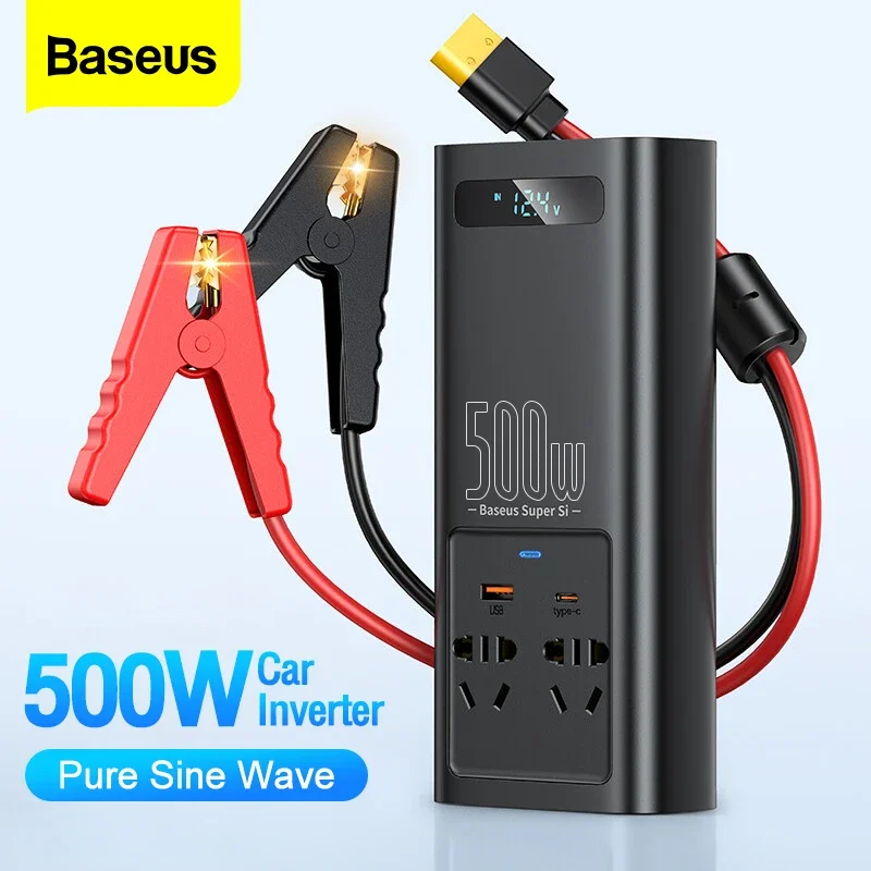 베이스어스 500W 순수 사인파 인버터 12V-220V 110V 전류 변환기 유럽 캠핑카 EU 플러그 자동차 전원 소켓 차량용 인버터