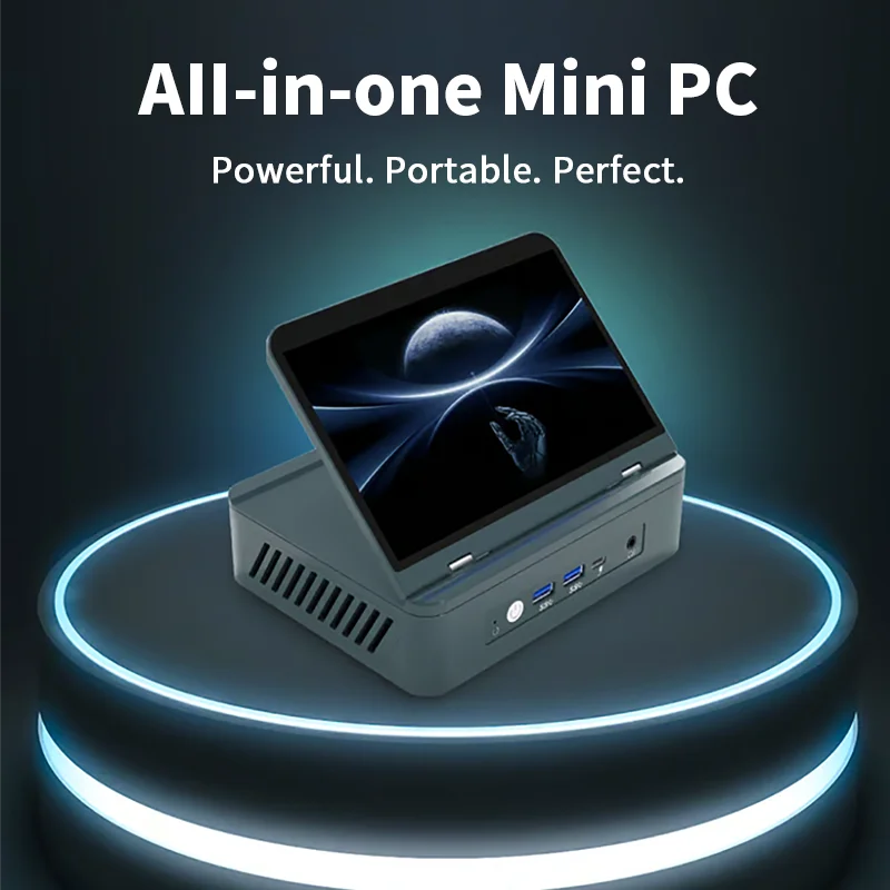 AMD 7인치 스크린 미니 PC 라이젠 9 6900HX 8코어 DDR5 2xLAN 2.5G NVMe 2*타입-C 소형 사무실/가정용 컴퓨터 WiFi6 BT5.2 HD DP 7640HS